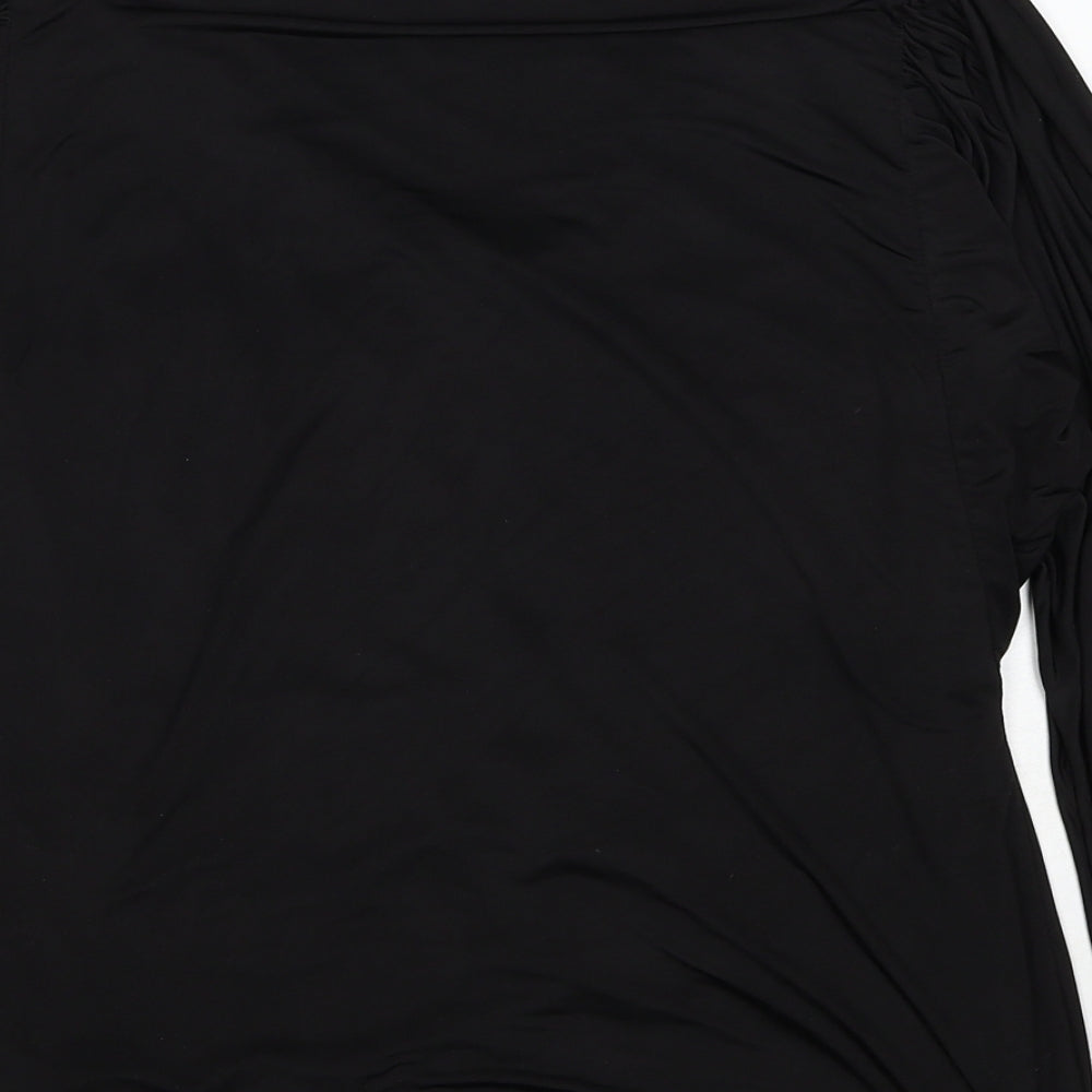 Debenhams Womens Black Polyester Basic Blouse Size 10 V-Neck - Ruched Detail