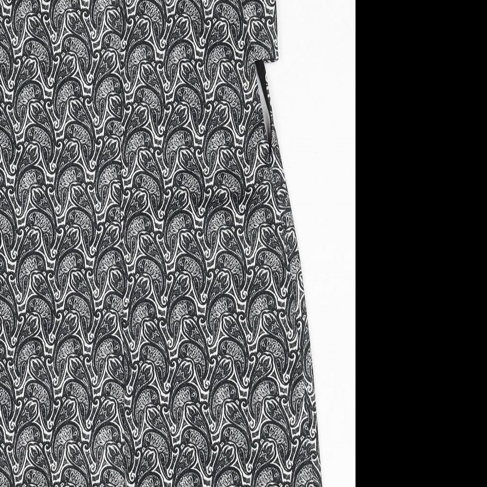 Topshop Womens Black Geometric Polyester A-Line Size 8 Round Neck Zip