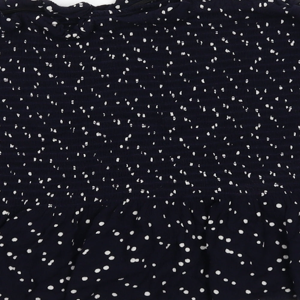 Next Womens Blue Polka Dot Viscose Cropped Blouse Size M Square Neck - Strapless Shirred