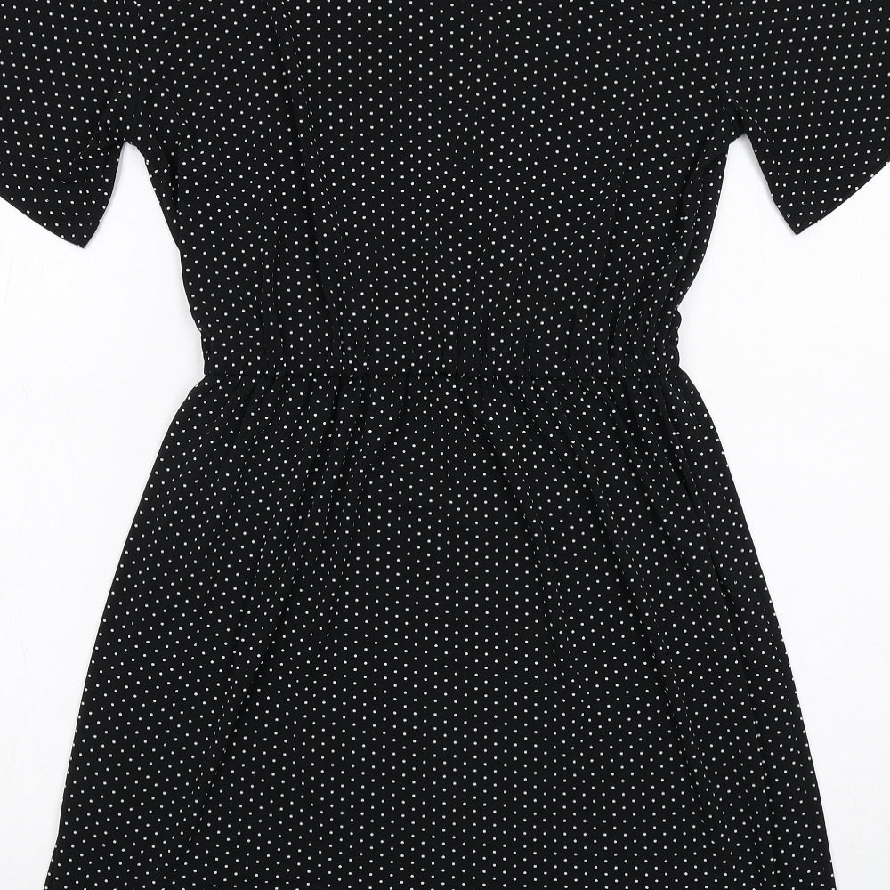 Warehouse Womens Black Polka Dot Polyester A-Line Size 10 Round Neck Pullover