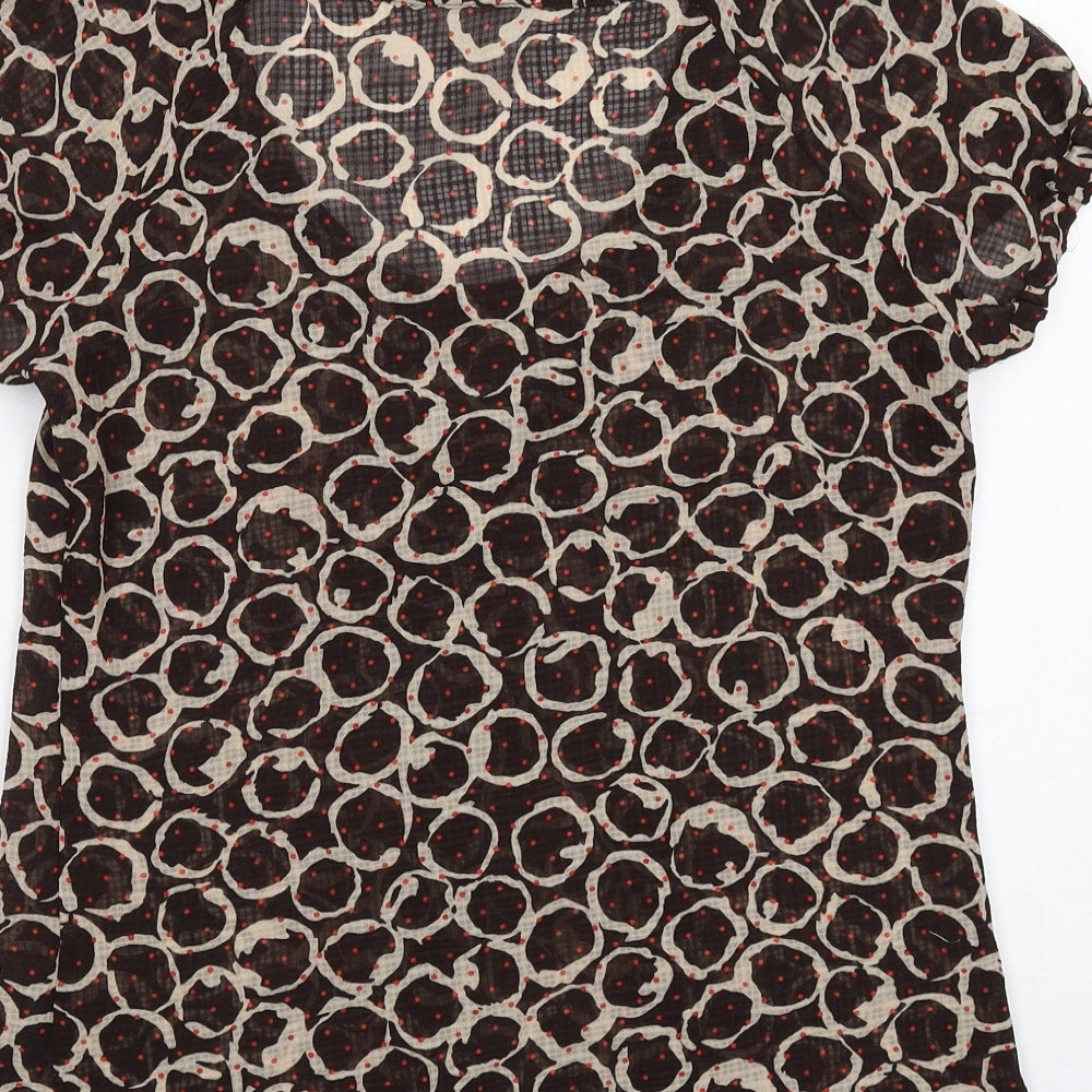 Marks & Spencer Womens Brown Geometric Polyester Basic Blouse Size 8 Scoop Neck - Front Pleat Detail