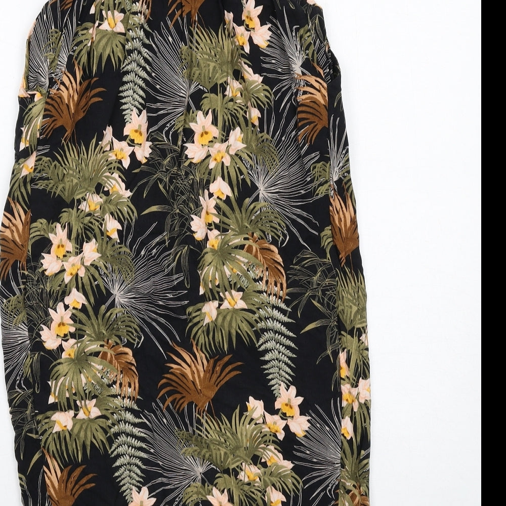 Warehouse Womens Black Floral Viscose A-Line Size 8 Off the Shoulder Pullover
