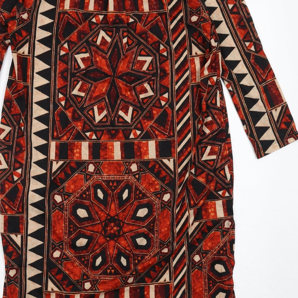 H&M Womens Multicoloured Geometric Polyester A-Line Size S V-Neck Button