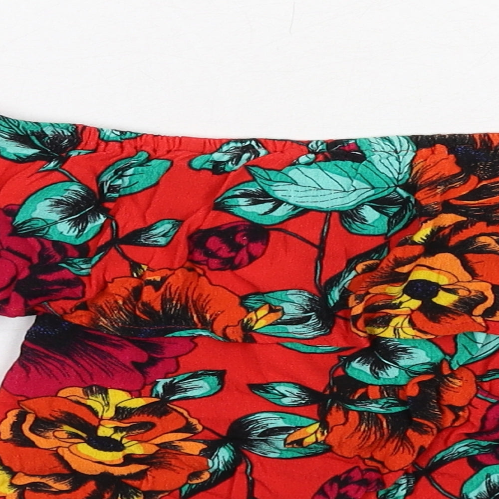 MINKPINK Womens Red Floral Polyester Cropped Blouse Size S Off the Shoulder