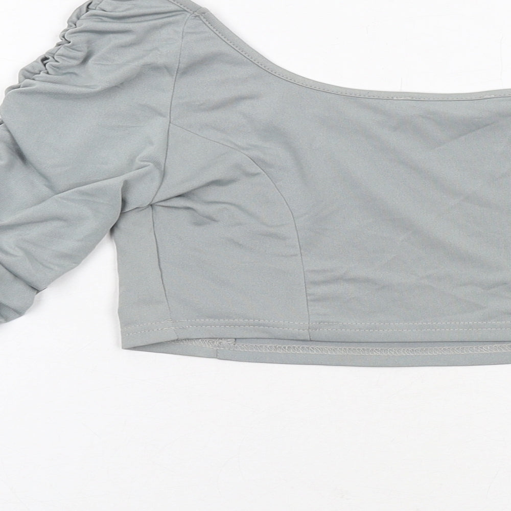 Misspap Womens Grey Polyester Cropped Blouse Size 12 Boat Neck