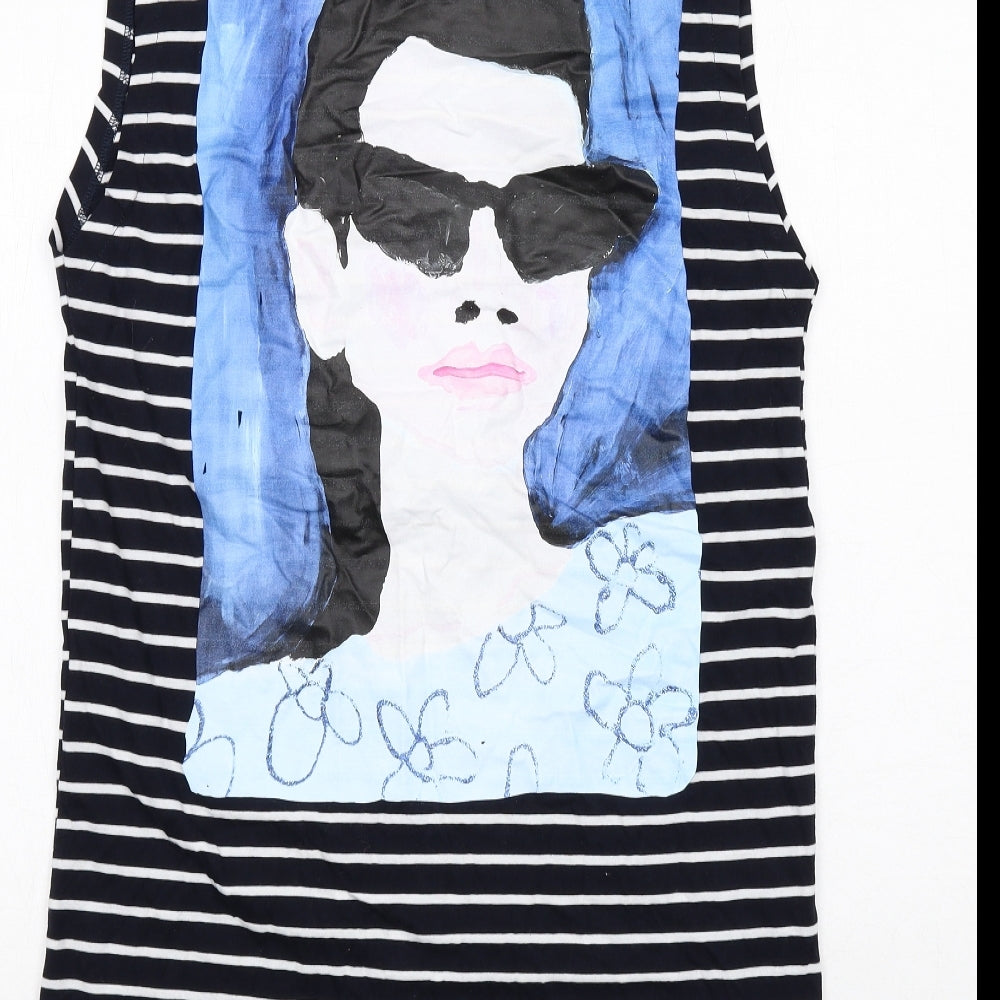 Zara Womens Blue Striped Cotton A-Line Size S Collared Pullover