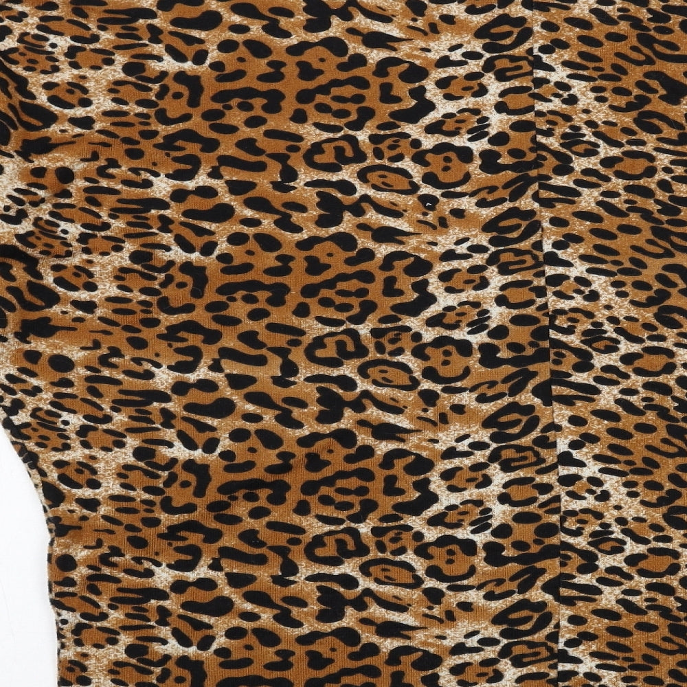 Blue Vanilla Womens Brown Animal Print Polyester Basic Blouse Size S Round Neck - Leopard Print