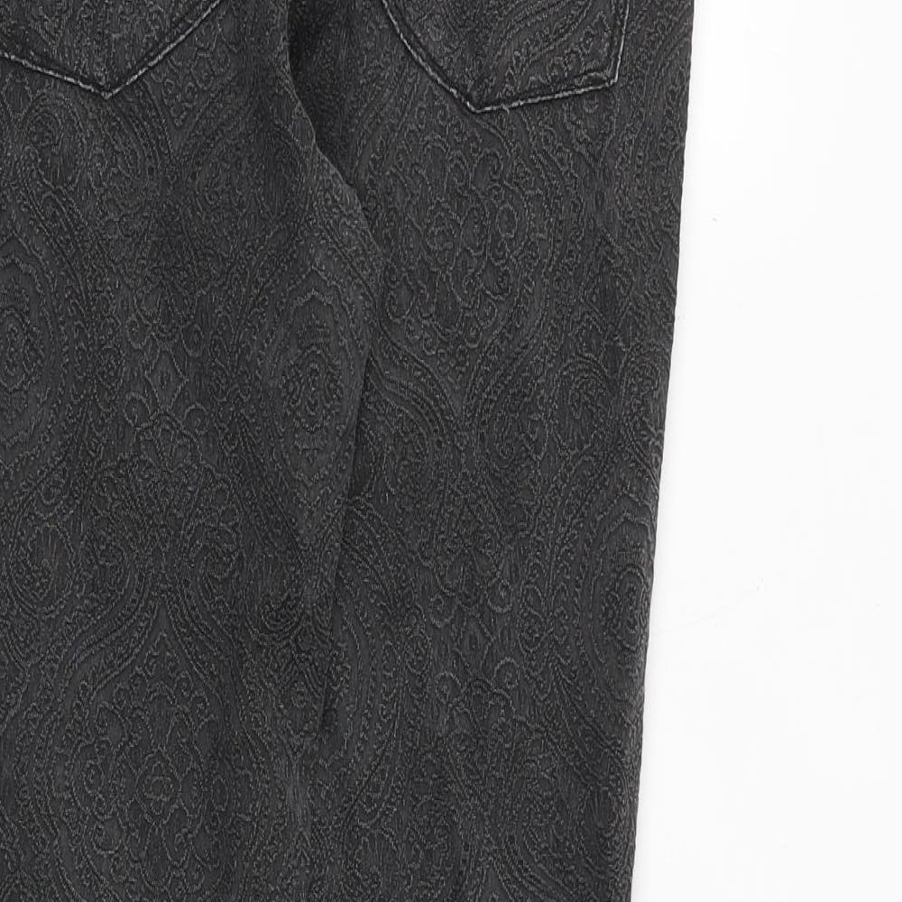 H&M Womens Grey Geometric Cotton Skinny Jeans Size 10 Regular Zip