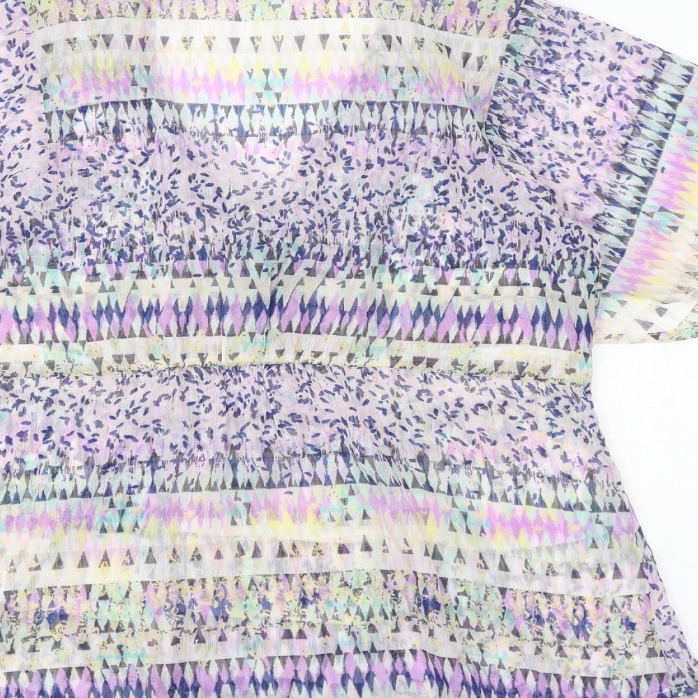 Marks & Spencer Womens Multicoloured Geometric Polyester Basic Blouse Size 10 V-Neck - Angel Sleeve