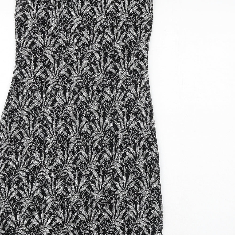 New Look Womens Black Geometric Nylon Slip Dress Size 12 Square Neck