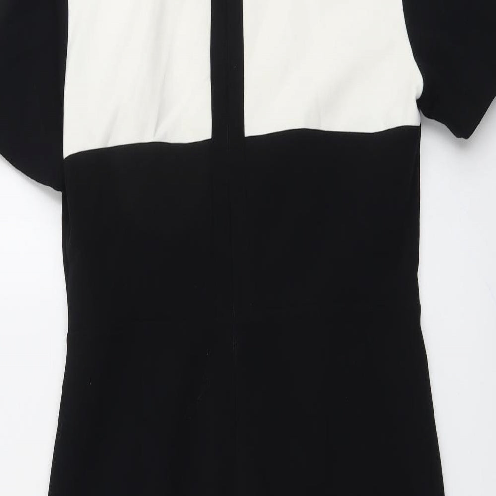 Marks & Spencer Womens Black Geometric Polyester Shift Size 10 Round Neck Zip