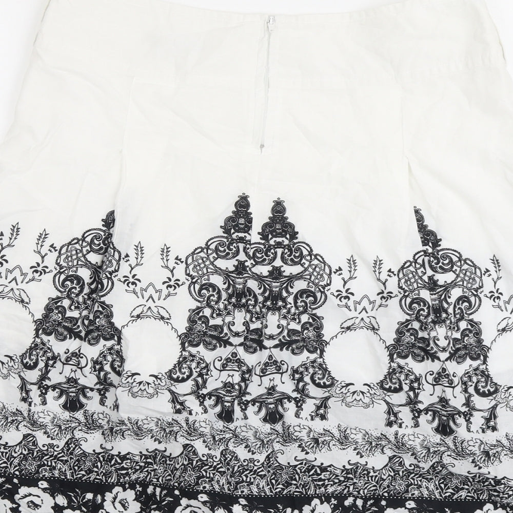 VILA Womens White Geometric Cotton A-Line Skirt Size S Zip