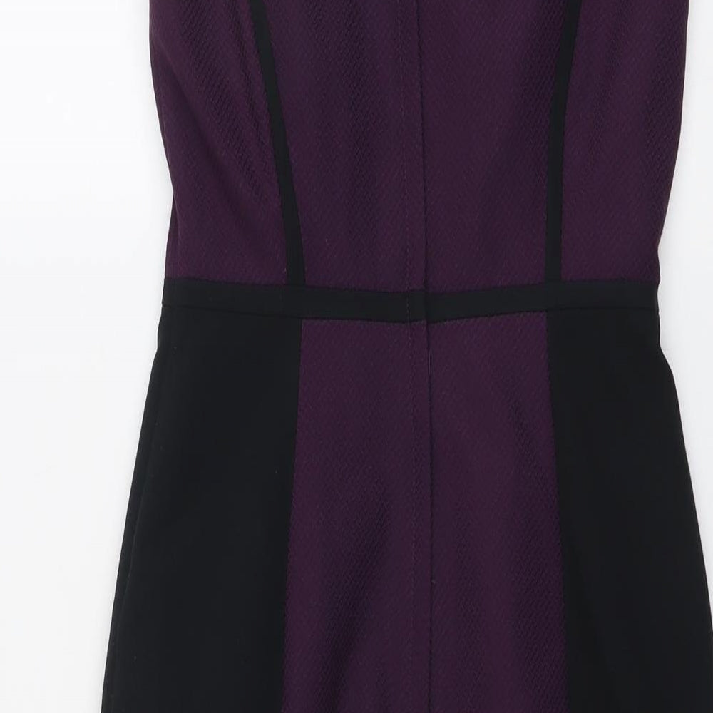 Dorothy Perkins Womens Purple Colourblock Polyester Shift Size 8 Round Neck Zip