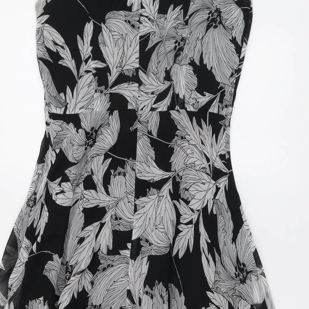 Wallis Womens Black Floral Polyester Fit & Flare Size 8 Round Neck Zip