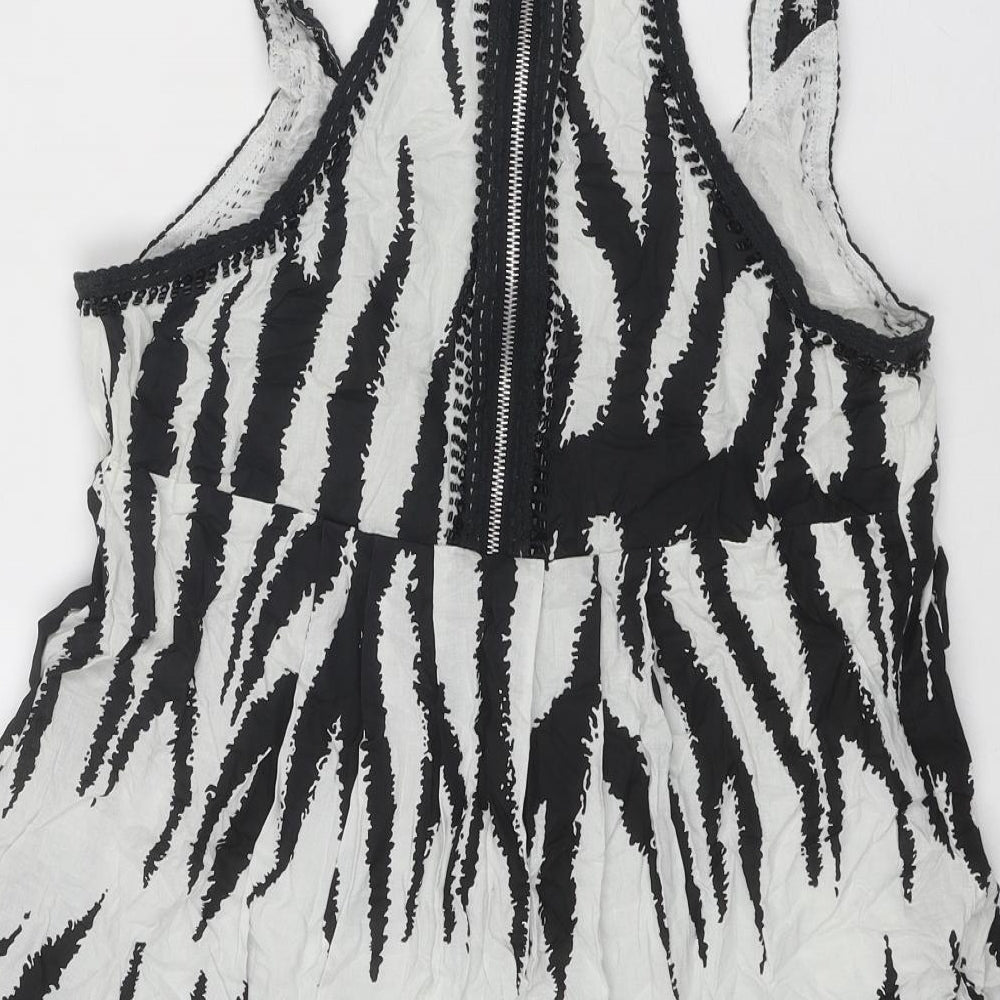 Miss Posh Womens Black Animal Print Cotton Basic Tank Size 10 Scoop Neck - Zebra Print