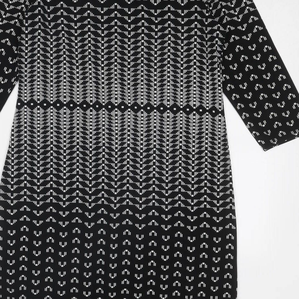 Max Studio Womens Black Geometric Polyester Shift Size S Round Neck Pullover