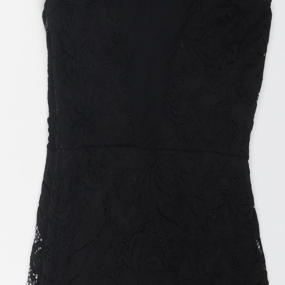 New Look Womens Black Geometric Polyester Shift Size 10 Round Neck Zip
