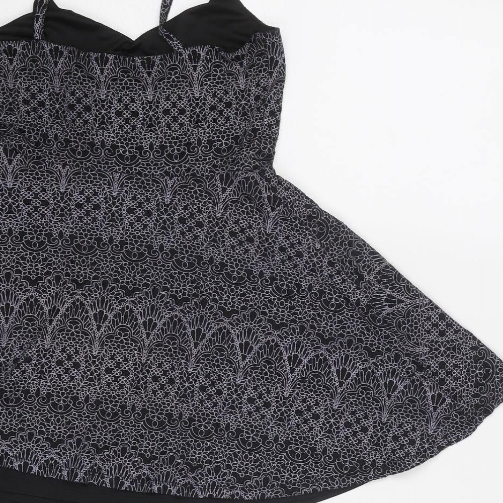 Topshop Womens Black Geometric Viscose Tank Dress Size 8 V-Neck Pullover