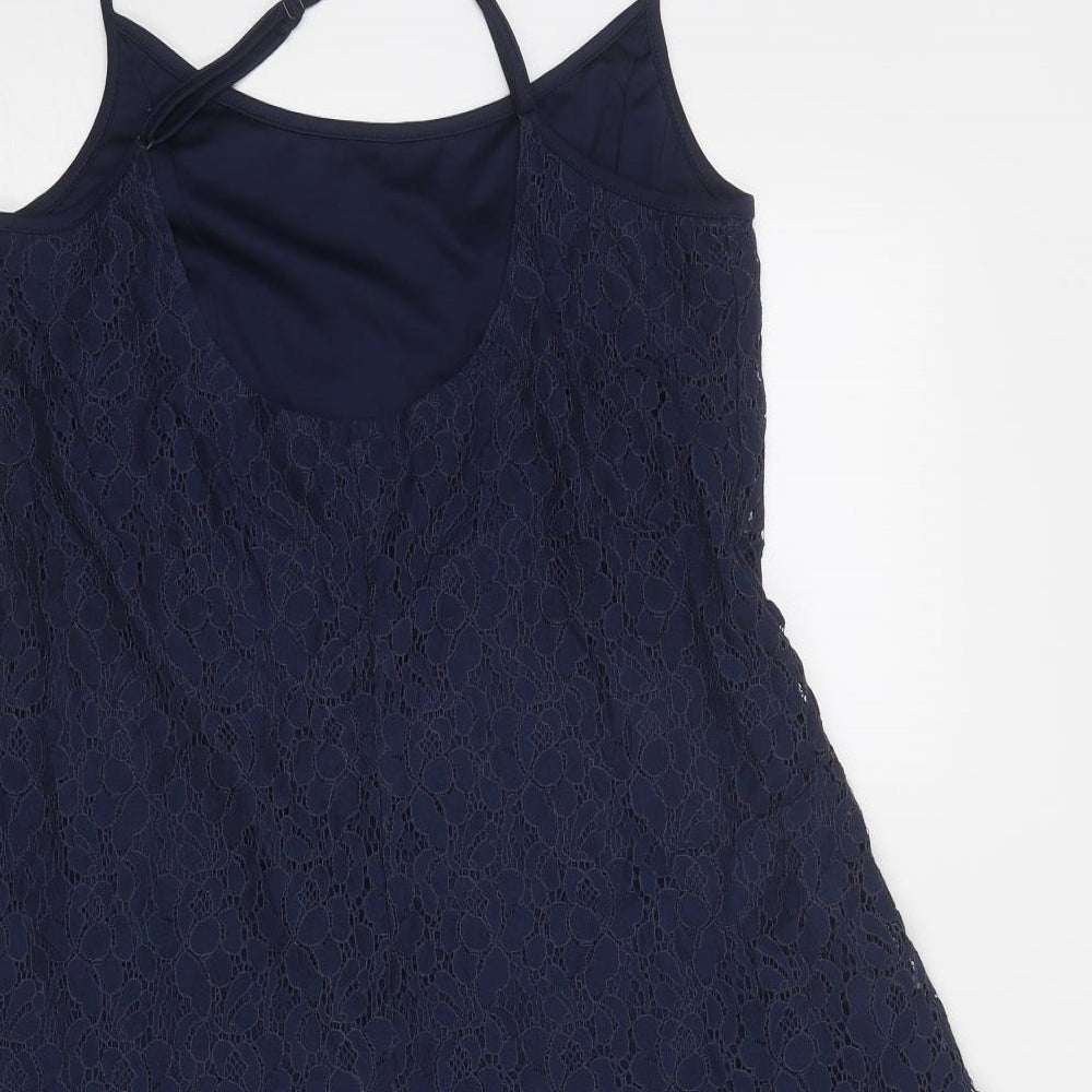 Cotton On Womens Blue Floral Polyamide Slip Dress Size L Round Neck Pullover