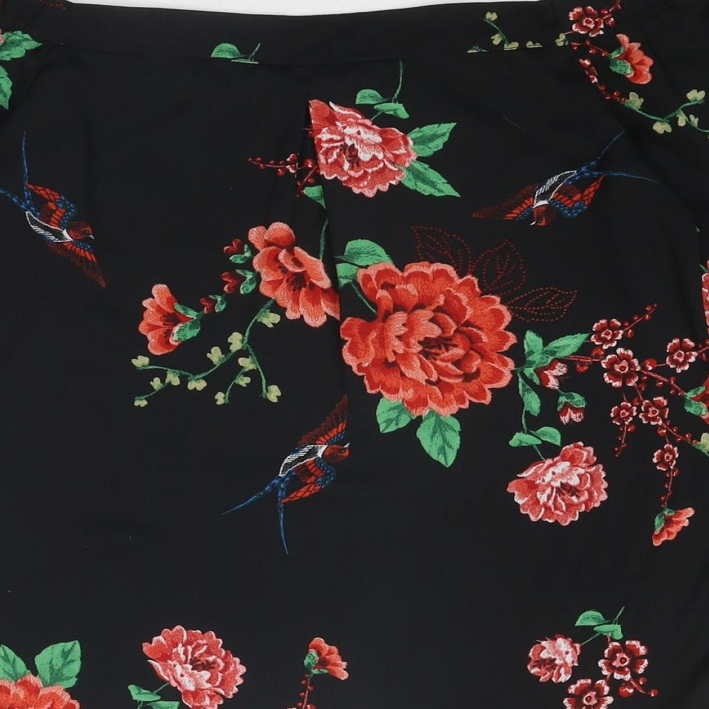 Dorothy Perkins Womens Black Floral Polyester Basic Blouse Size 8 Off the Shoulder
