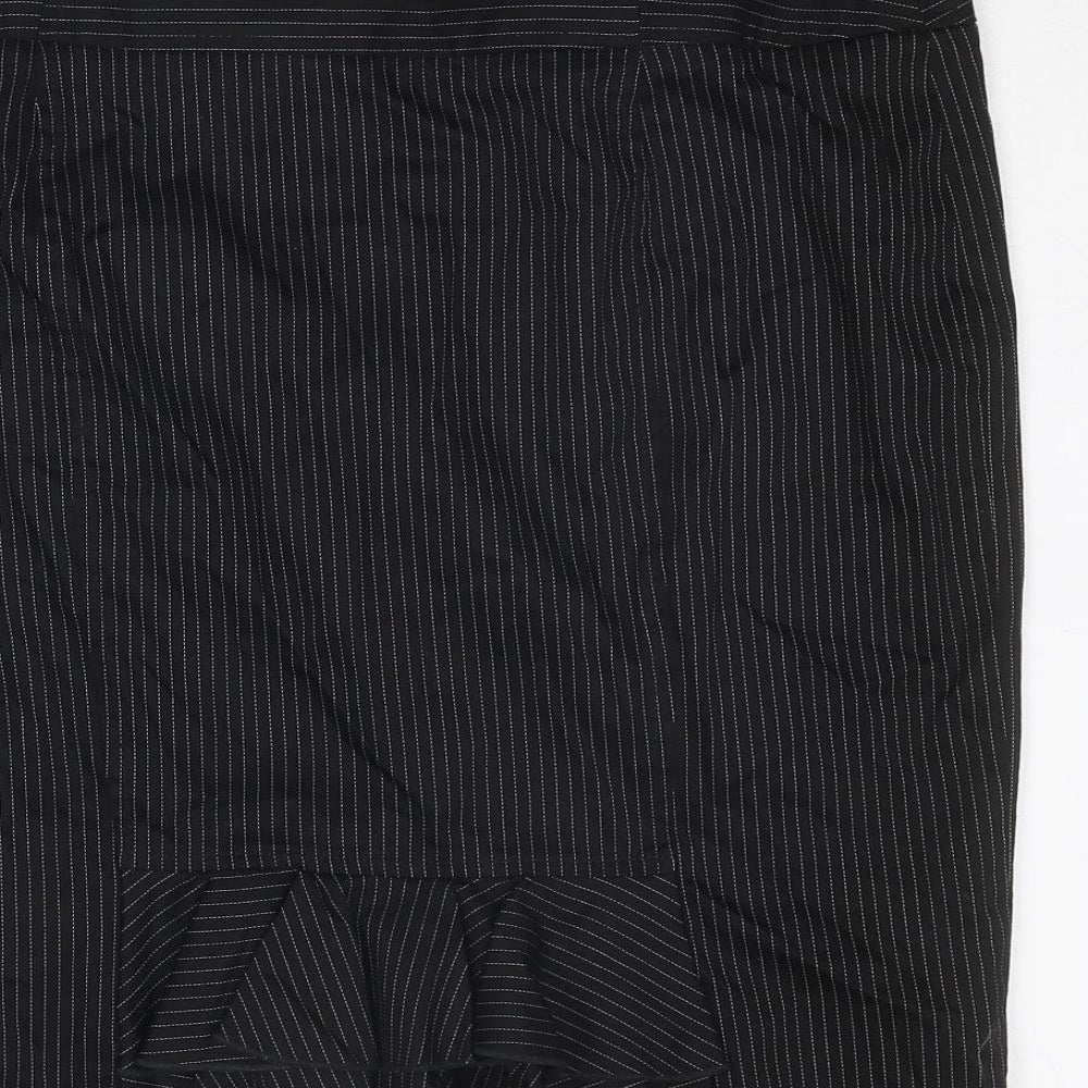 Red Herring Womens Black Striped Cotton A-Line Skirt Size 14 Zip