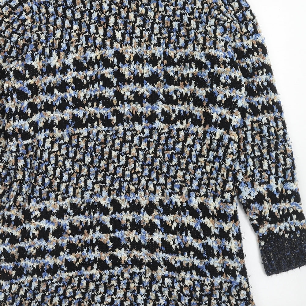 Anonymous Womens Blue Round Neck Geometric Acrylic Cardigan Jumper Size M