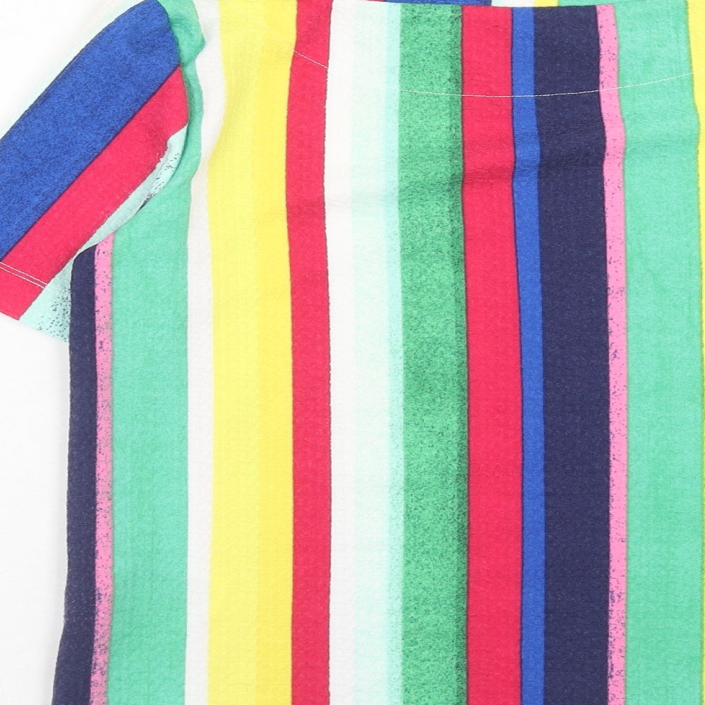 Marks & Spencer Womens Multicoloured Striped Polyester Basic Blouse Size 10 Round Neck