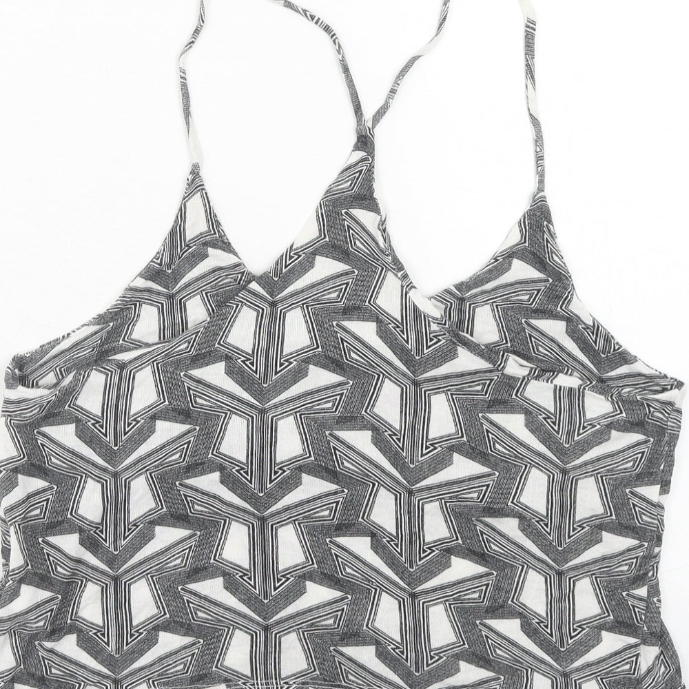 Topshop Womens Grey Geometric Viscose Basic Tank Size 10 Round Neck