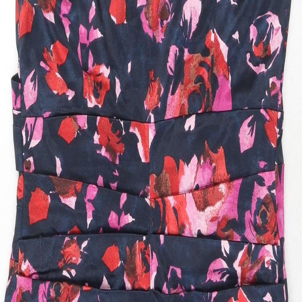 M&Co Womens Pink Floral Polyester A-Line Size 10 V-Neck Zip