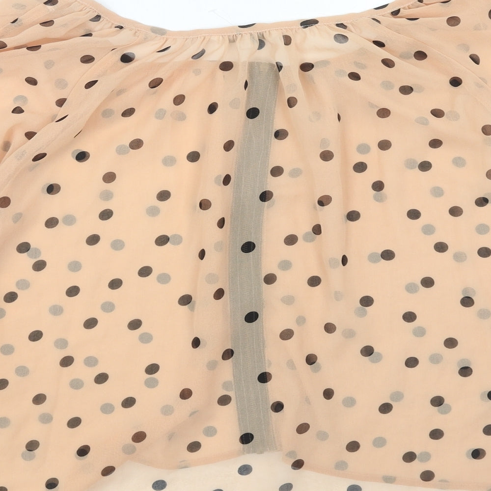 New Look Womens Beige Polka Dot Polyester Basic Blouse Size M Boat Neck