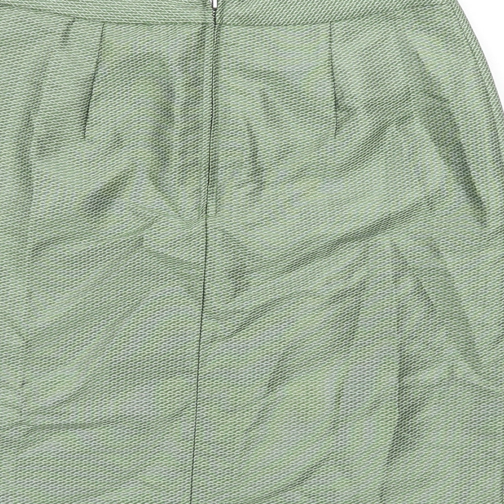 Marks & Spencer Womens Green Geometric Polyester A-Line Skirt Size 8 Zip