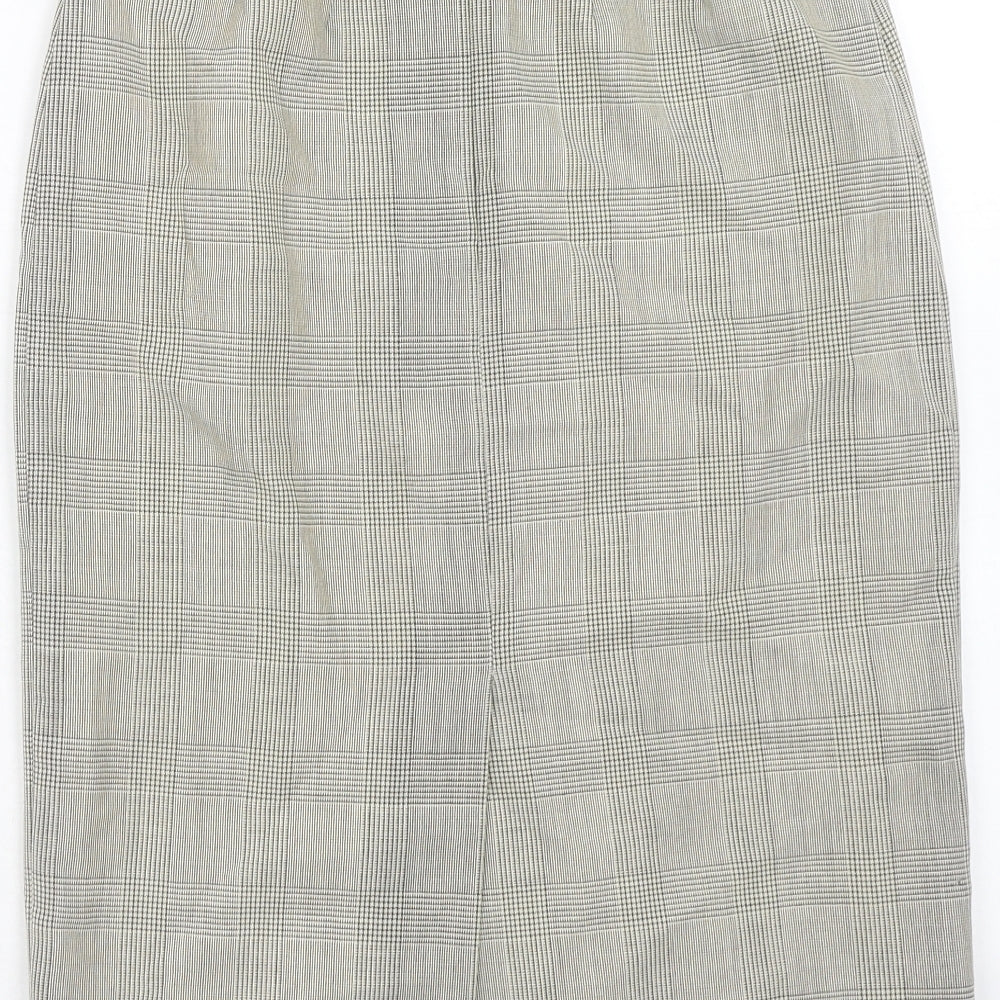 Marks & Spencer Womens Beige Plaid Wool A-Line Skirt Size 10 Zip