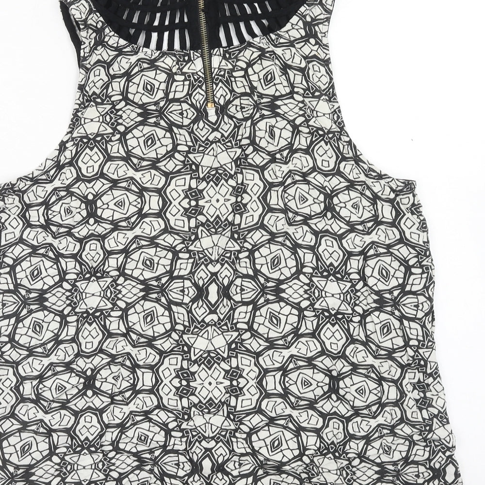New Look Womens Black Geometric Viscose Basic Blouse Size 14 Round Neck - Neckline Detail