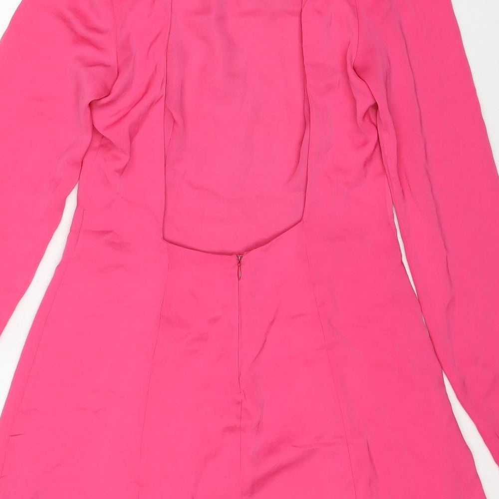 Bershka Womens Pink Polyester Fit & Flare Size L Round Neck Zip