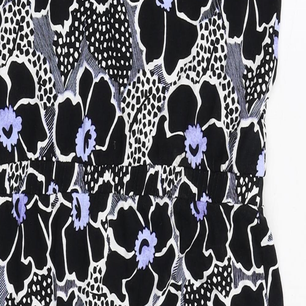Warehouse Womens Black Floral Viscose Tank Dress Size 10 Round Neck Pullover