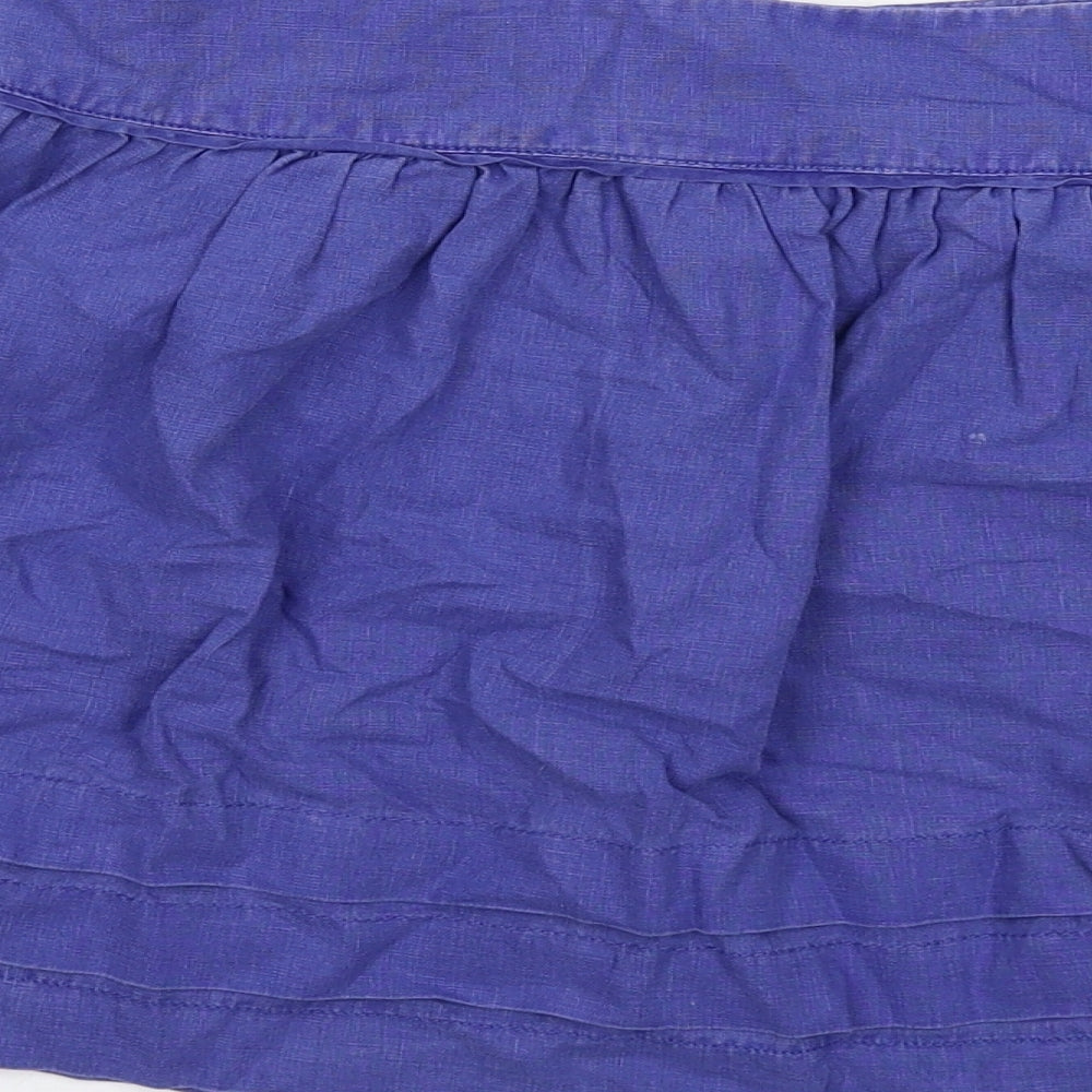 Topshop Womens Blue Linen Skater Skirt Size 12 Zip