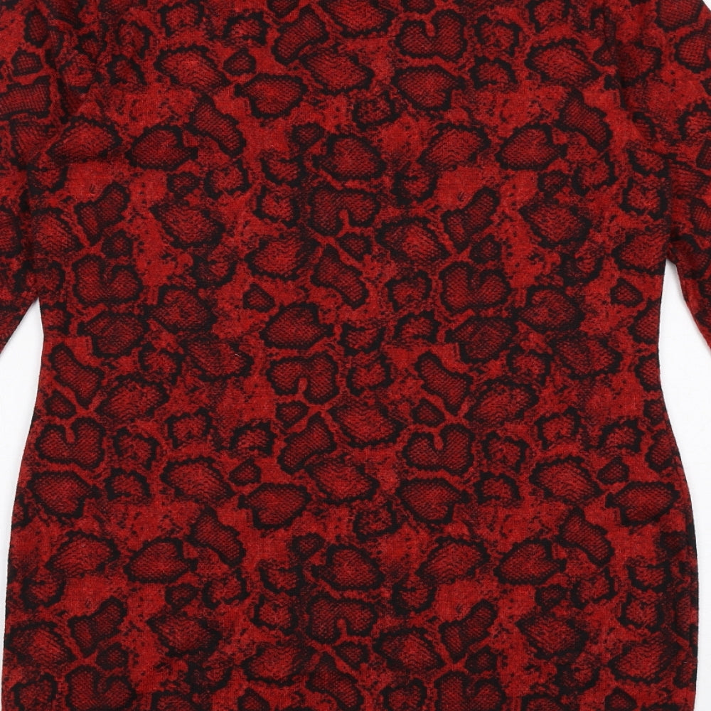Marks & Spencer Womens Red Animal Print Polyester A-Line Size 12 Round Neck Pullover - Snakeskin Pattern