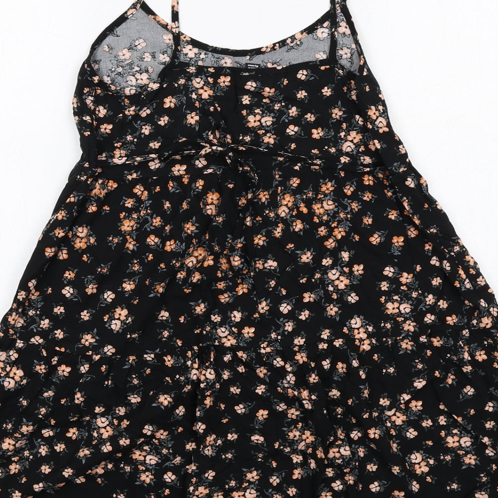 New Look Womens Black Floral Viscose Tank Dress Size 6 Round Neck Pullover