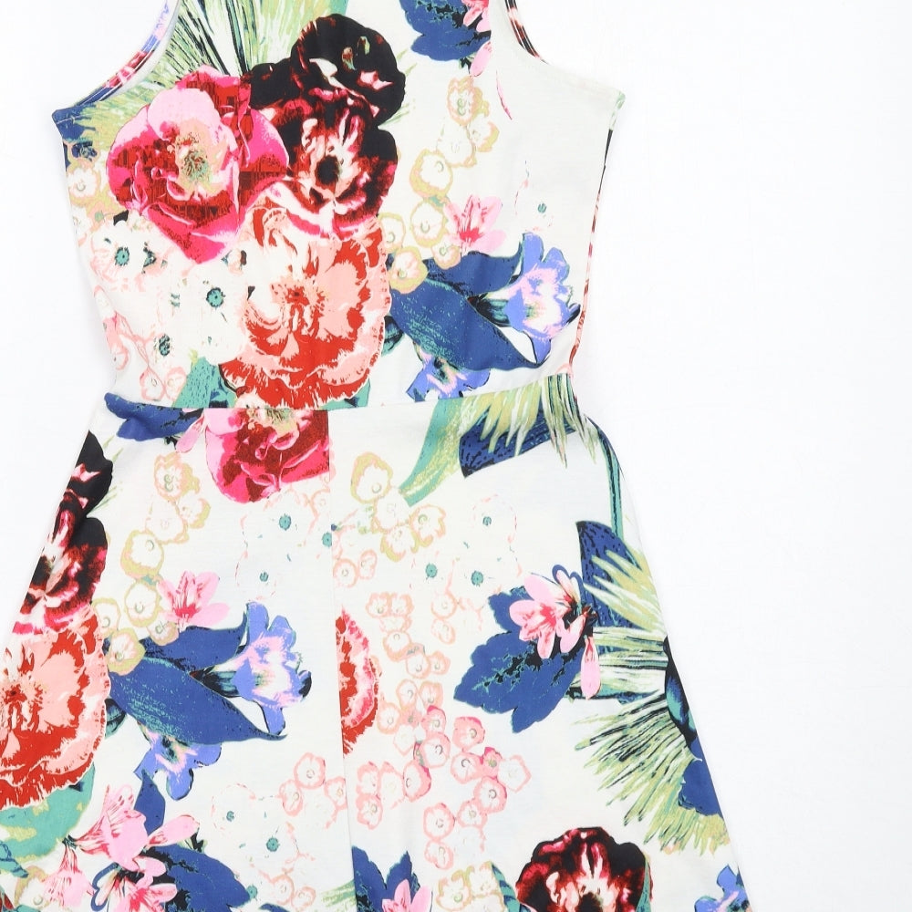 H&M Womens Multicoloured Floral Polyester Fit & Flare Size S Round Neck Pullover
