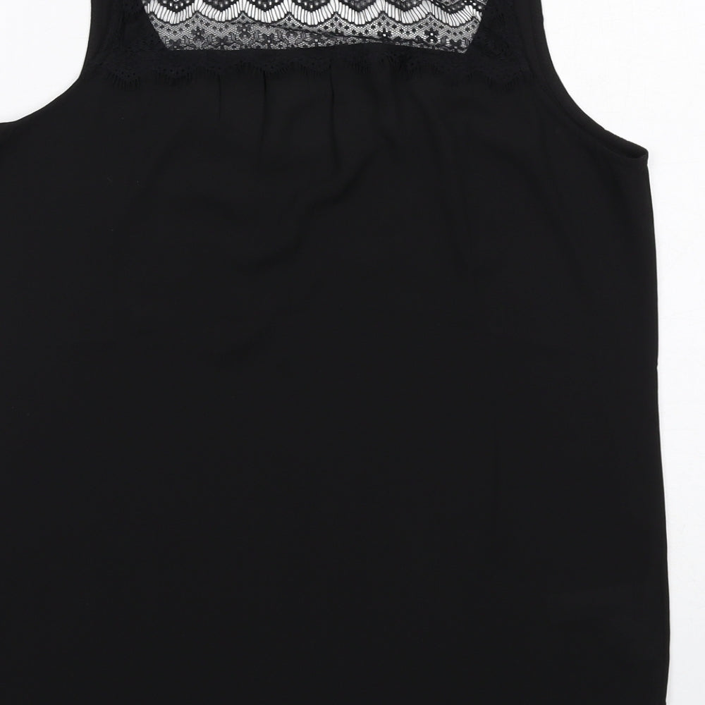Ann Taylor Womens Black Polyester Basic Tank Size XS Scoop Neck - Lace Detail