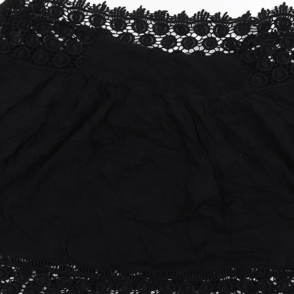 Miss Selfridge Womens Black Viscose Basic Blouse Size 10 Off the Shoulder - Crocheted Lace Trim