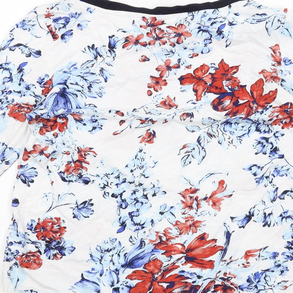 Marks & Spencer Womens White Floral Cotton Basic Blouse Size 8 Boat Neck