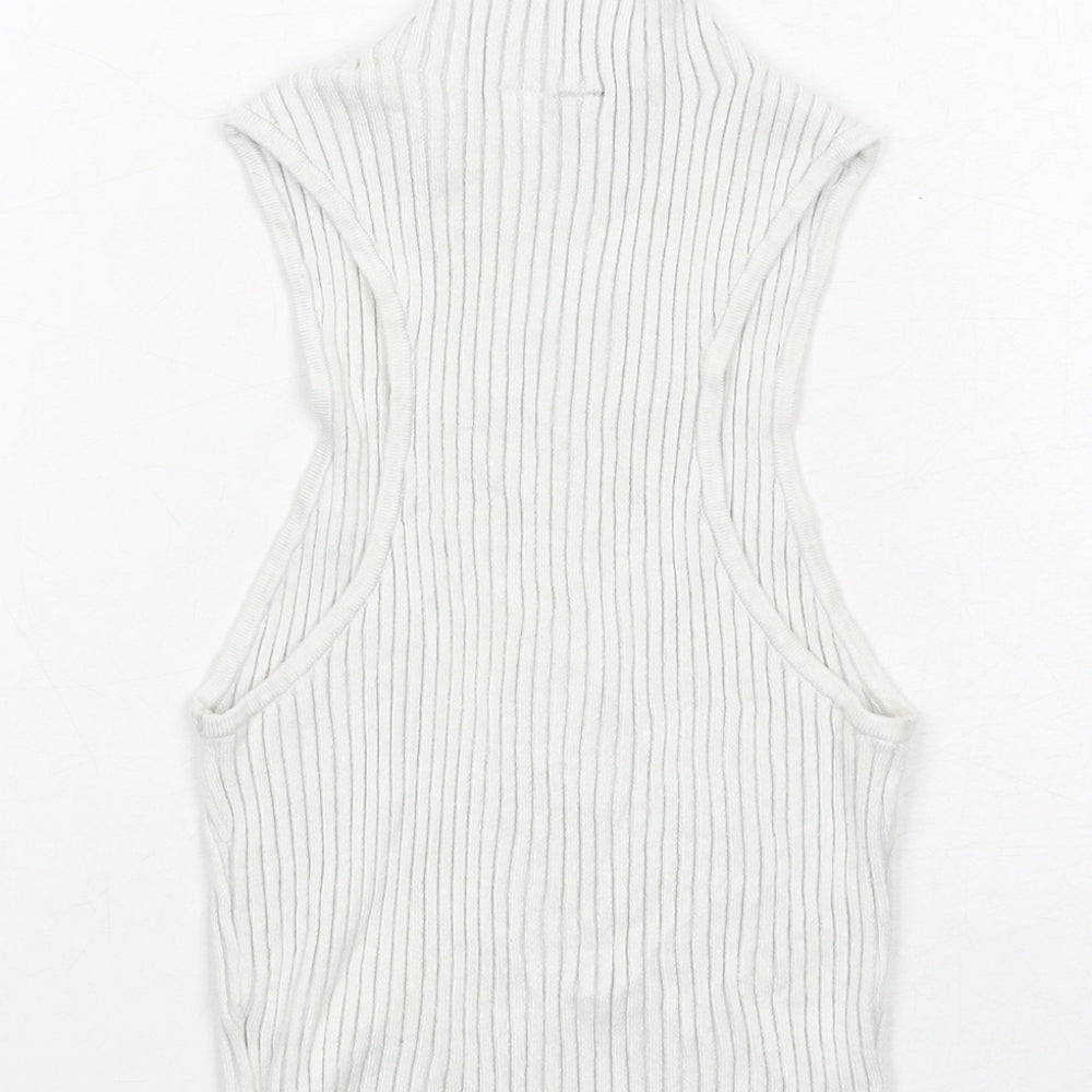 H&M Womens White Viscose Basic Blouse Size S Mock Neck - Ribbed