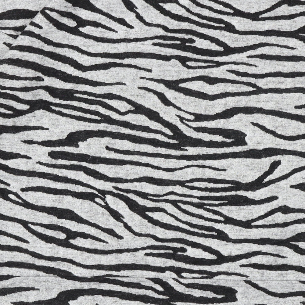 Marks & Spencer Womens Grey Animal Print Polyester Basic Blouse Size 6 Crew Neck - Zebra Print