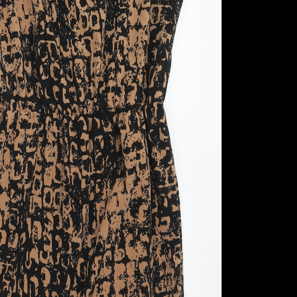 Topshop Womens Brown Geometric Polyester A-Line Size 10 V-Neck Pullover
