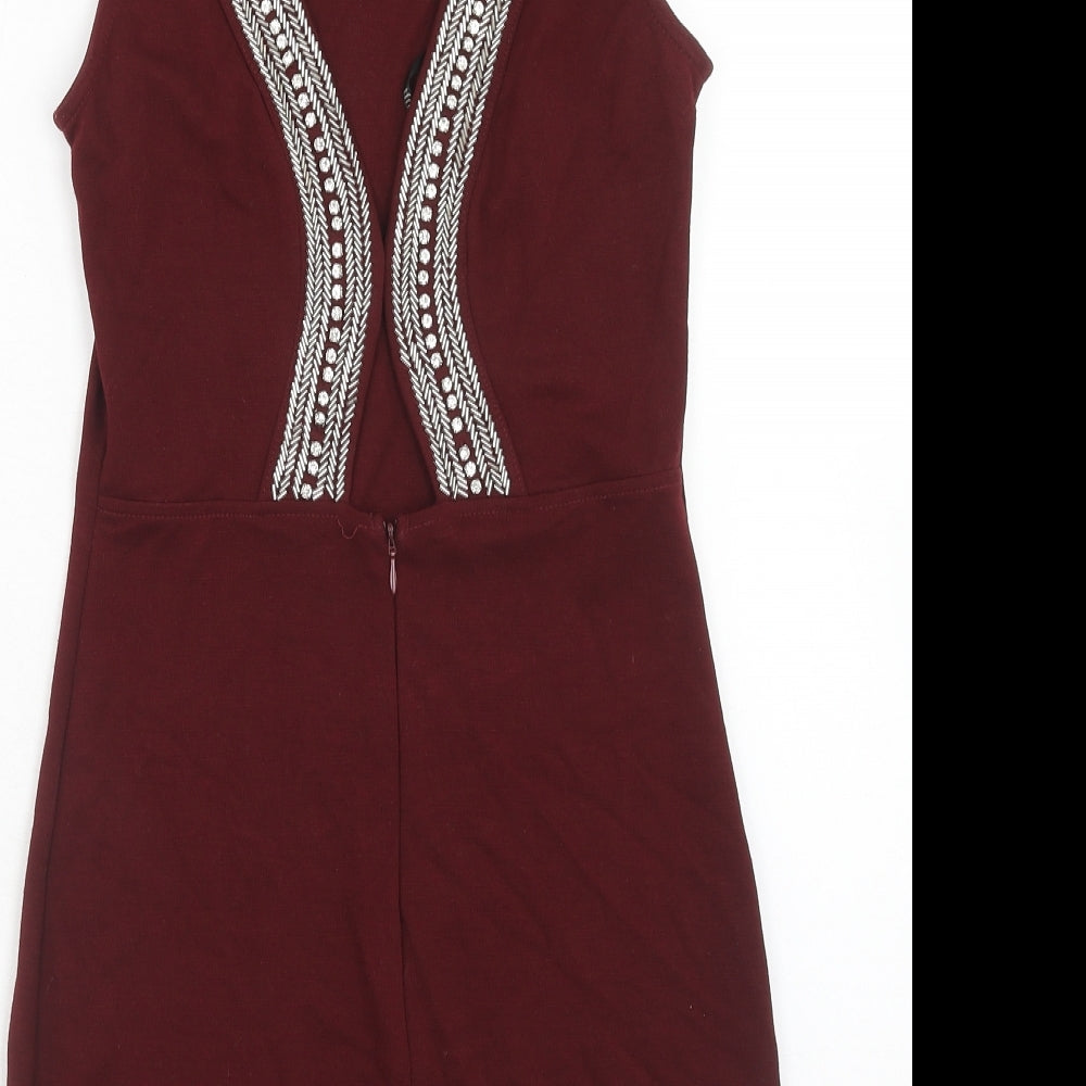 TFNC Womens Red Polyester A-Line Size S Round Neck Zip