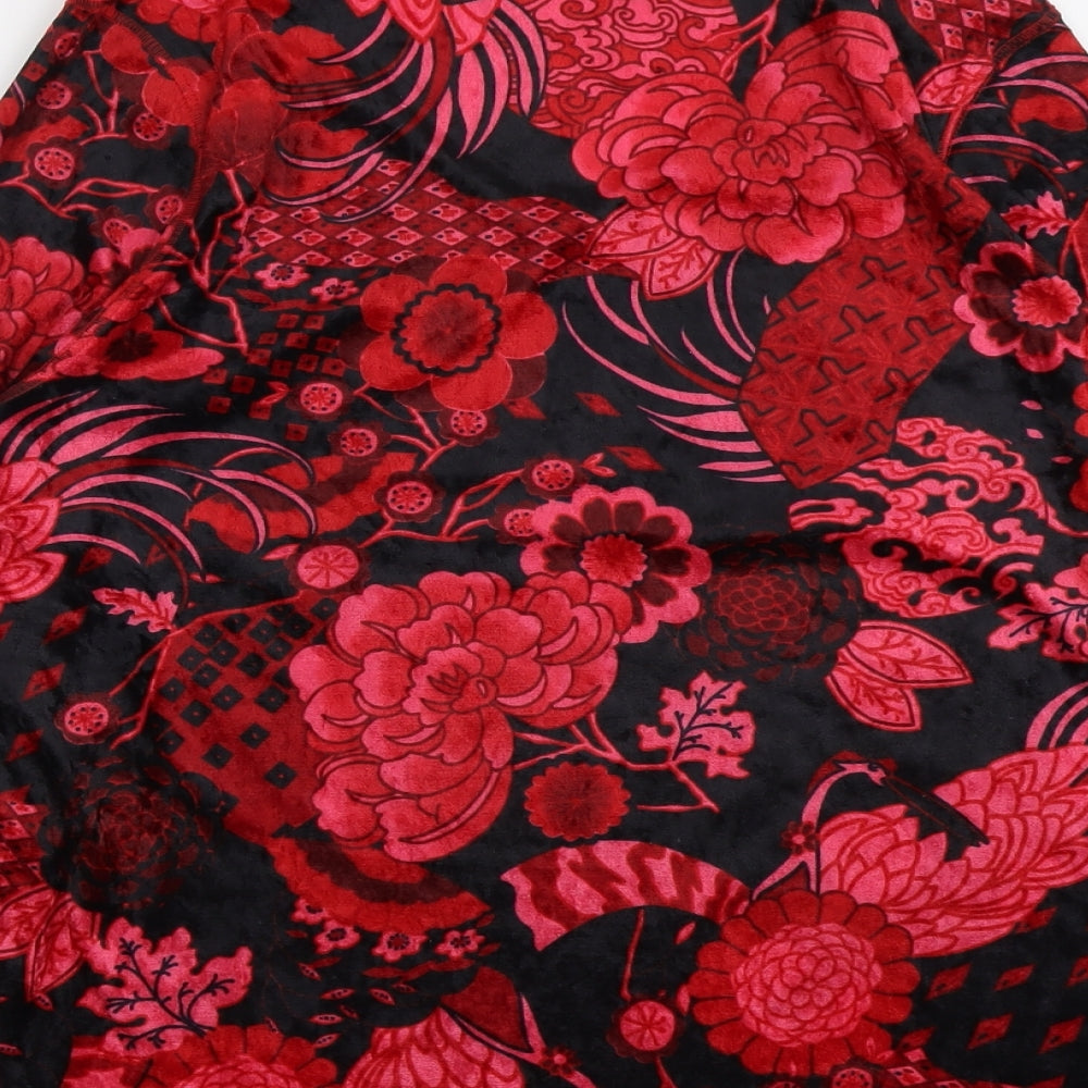 ELVI Womens Red Geometric Polyester Basic Blouse Size 10 V-Neck