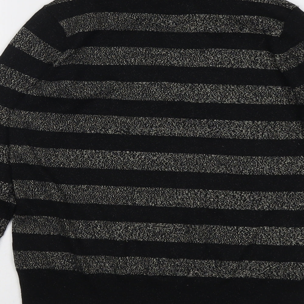 Marks & Spencer Womens Black Collared Striped Viscose Pullover Jumper Size XS