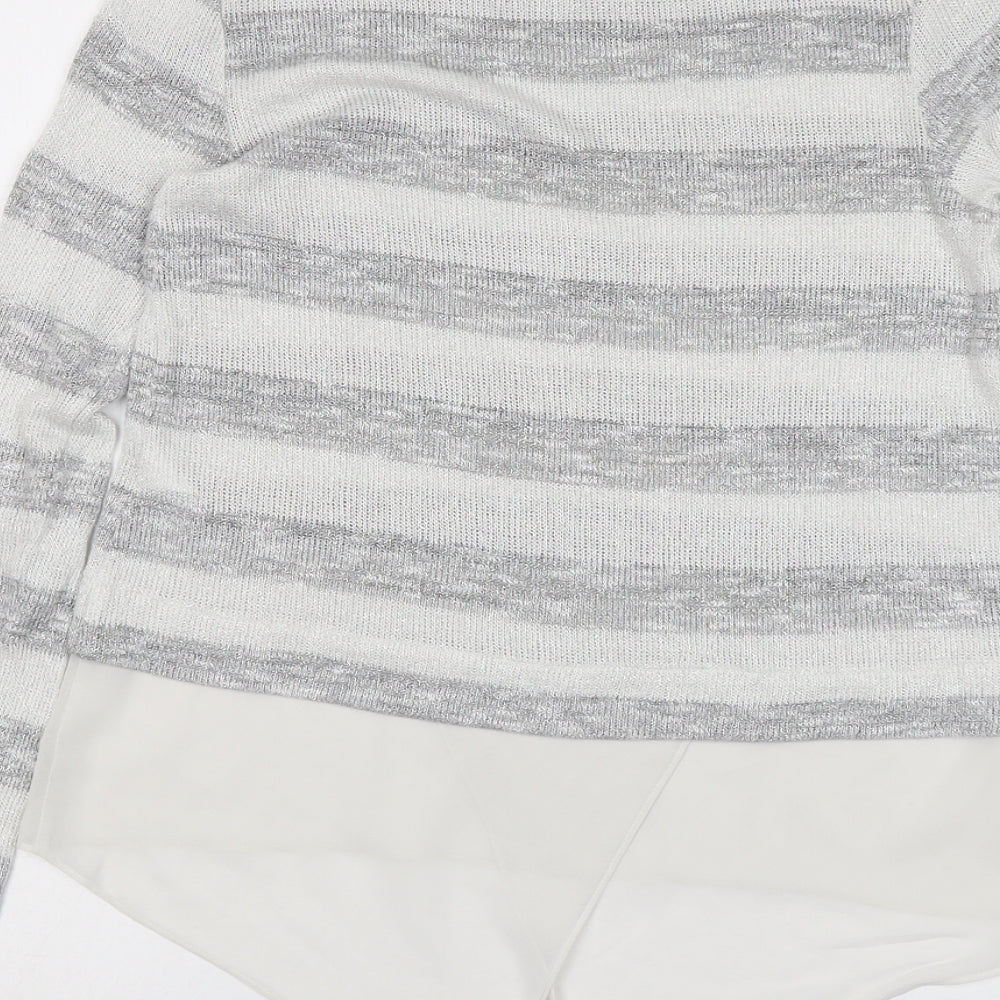 Oasis Womens Grey Round Neck Striped Viscose Pullover Jumper Size XS