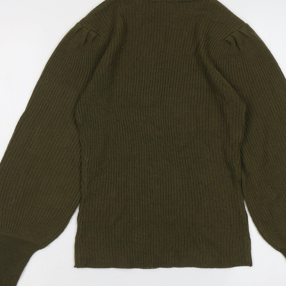 Brave Soul Womens Green Mock Neck Acrylic Pullover Jumper Size S